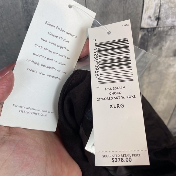 Eileen Fisher Suede 27” Gored Skirt With Yoke in Chocolate Brown Size XL New! - Picture 5 of 8